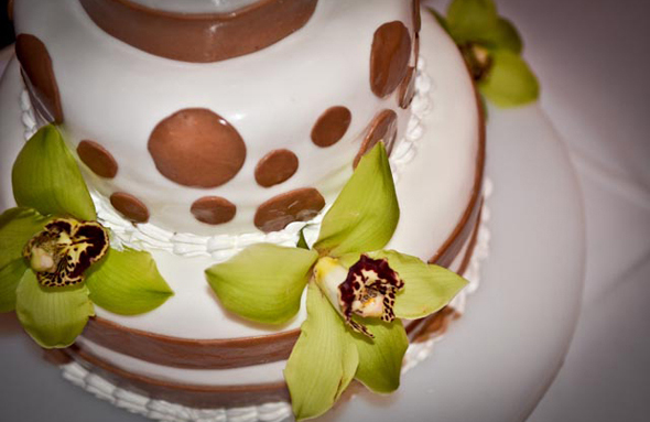 brown and white wedding cake