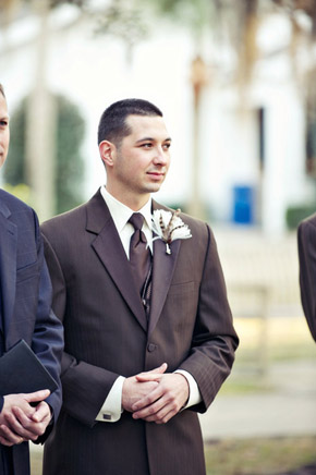 brown groom's suit