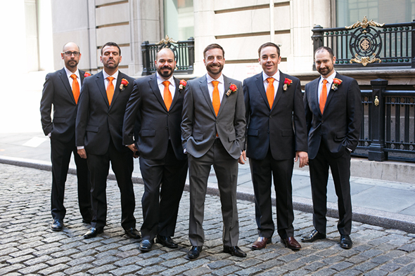 orange and grey wedding suits