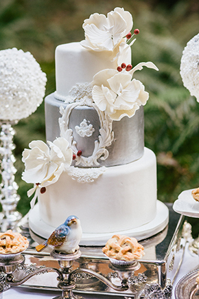 silver winter wedding cake