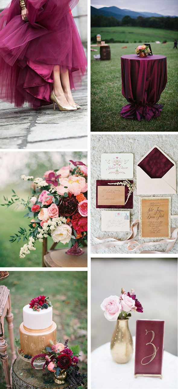 wine colored gold weddings
