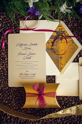 gold purple wedding invitations