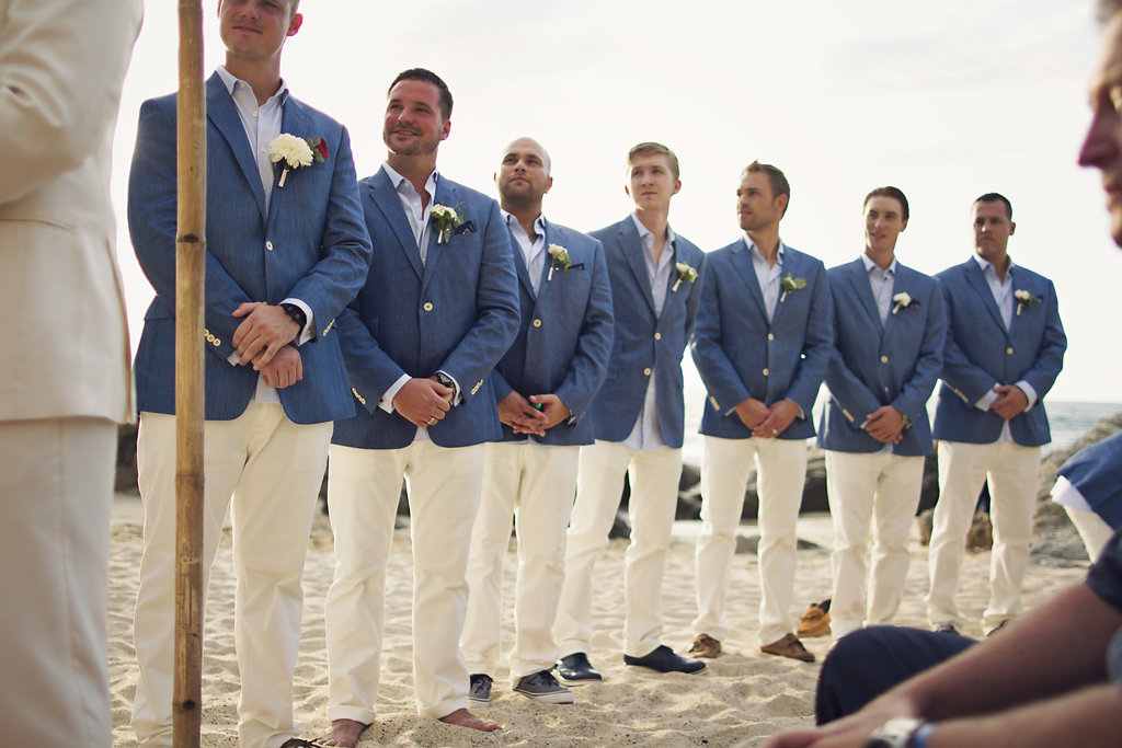 blue and white groomsmen wedding