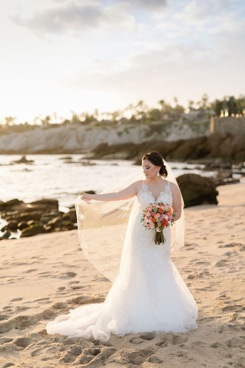 beach bride with lace dress
